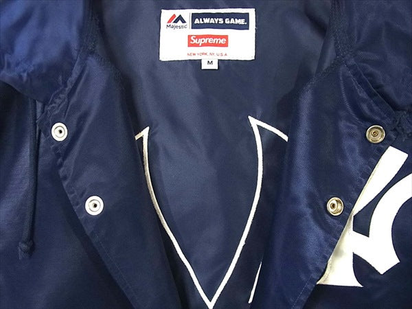 Supreme シュプリーム × New York Yankees ヤンキース 15SS Satin Hooded Coaches Jacket コーチジャケット ジャケット ネイビー系 M 【中古】 ネイビー系 M【中古】
