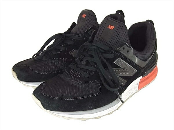 NEW BALANCE ニューバランス MS574AB ロゴ レッド ソール スポーツシューズ スニーカー ブラック系 US8.5【中古】