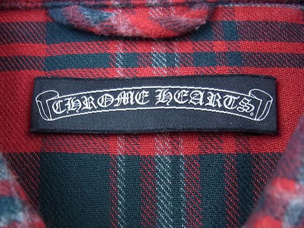 CHROME HEARTS クロムハーツ（原本無） 国内正規品 クロスボタン セメタリークロスパッチ フレアニーヨーク ラムレザー ウエスタン チェック ネル シャツ レッド系 SM【美品】【中古】