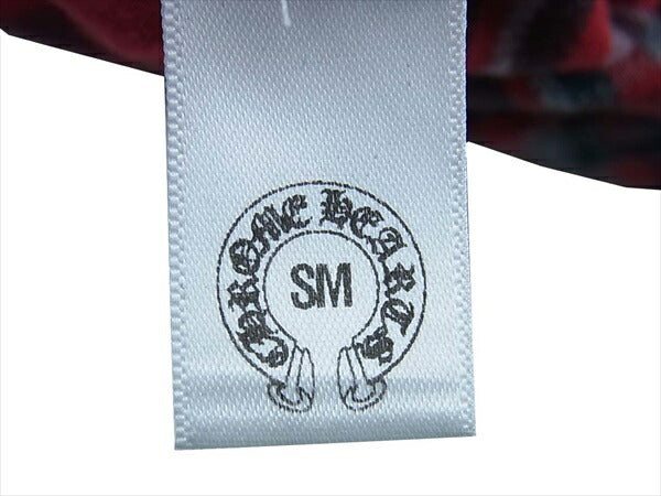 CHROME HEARTS クロムハーツ（原本無） 国内正規品 クロスボタン セメタリークロスパッチ フレアニーヨーク ラムレザー ウエスタン チェック ネル シャツ レッド系 SM【美品】【中古】
