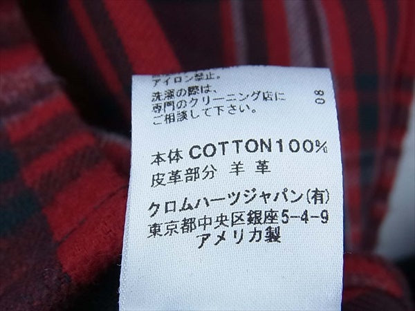 CHROME HEARTS クロムハーツ（原本無） 国内正規品 クロスボタン セメタリークロスパッチ フレアニーヨーク ラムレザー ウエスタン チェック ネル シャツ レッド系 SM【美品】【中古】