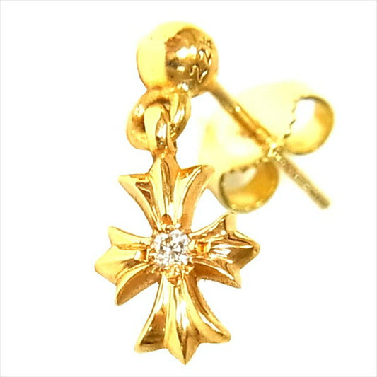 CHROME HEARTS クロムハーツ（原本有） 国内正規店原本付属 22K ER TNY PLS DROP1 DMND タイニーE CHクロス 1ダイヤ ドロップ ピアス ゴールド系【美品】【中古】