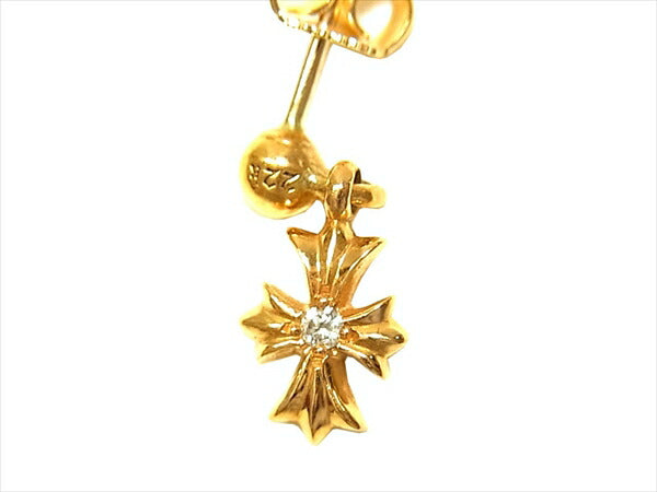 CHROME HEARTS クロムハーツ（原本有） 国内正規店原本付属 22K ER TNY PLS DROP1 DMND タイニーE CHクロス 1ダイヤ ドロップ ピアス ゴールド系【美品】【中古】
