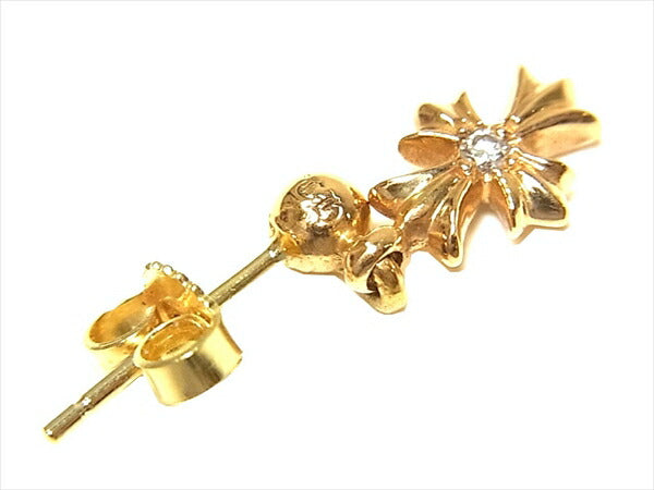 CHROME HEARTS クロムハーツ（原本有） 国内正規店原本付属 22K ER TNY PLS DROP1 DMND タイニーE CHクロス 1ダイヤ ドロップ ピアス ゴールド系【美品】【中古】