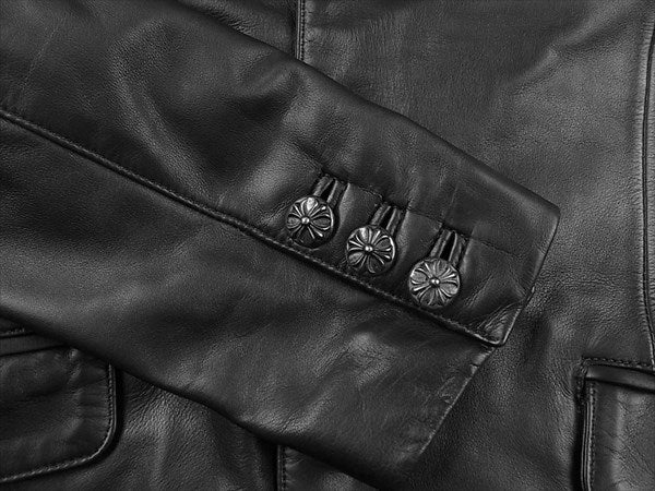 CHROME HEARTS クロムハーツ（原本無） クロスボール&フローラルボタン レザー テーラード ジャケット ブラック系 S【中古】