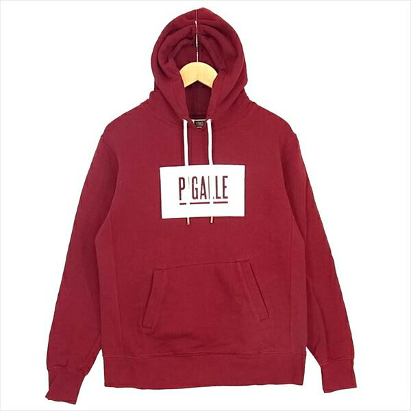 PIGALLE ピガール ロゴ フーディー フロント プリント コットン プルオーバー パーカー エンジ系 S【中古】