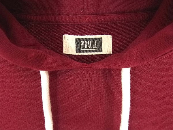 PIGALLE ピガール ロゴ フーディー フロント プリント コットン プルオーバー パーカー エンジ系 S【中古】