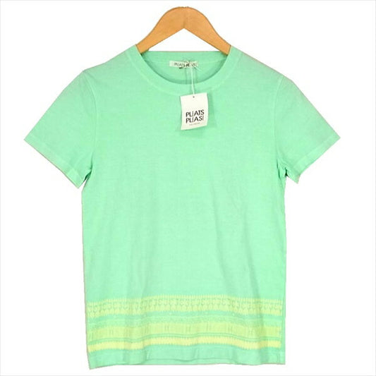 PLEATS PLEASE プリーツプリーズ イッセイミヤケ 訳難有 裾プリント 半袖 レディース Tシャツ ライトグリーン系 ライトグリーン系 3【美品】【中古】