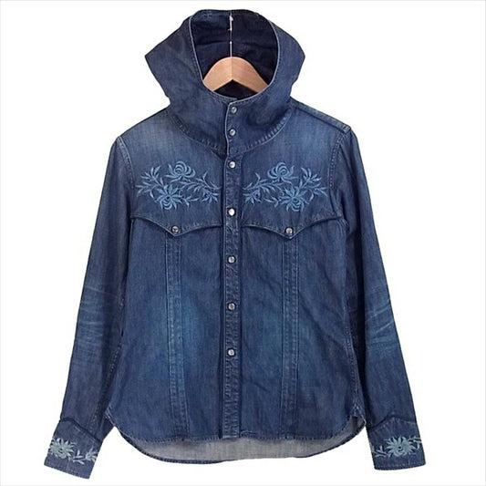 スリーブランドマイス デニム 刺繍 ウエスタン フード 長袖シャツ インディゴブルー系 インディゴブルー系 36【中古】