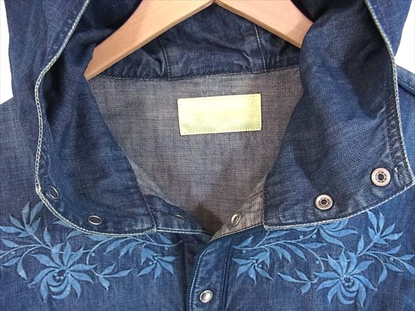 スリーブランドマイス デニム 刺繍 ウエスタン フード 長袖シャツ インディゴブルー系 インディゴブルー系 36【中古】