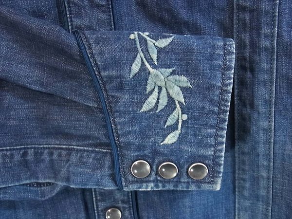スリーブランドマイス デニム 刺繍 ウエスタン フード 長袖シャツ インディゴブルー系 インディゴブルー系 36【中古】