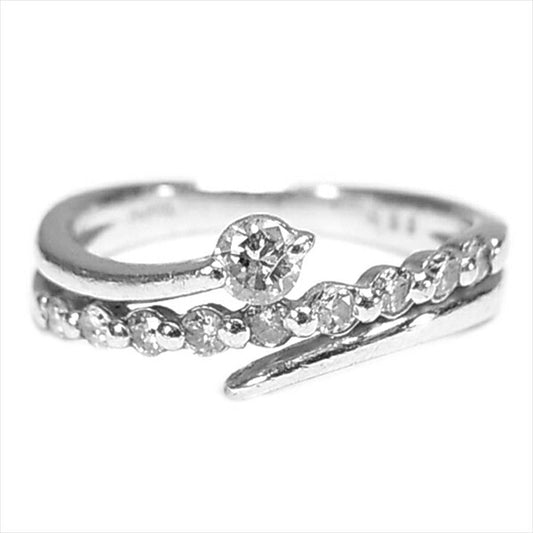 ダイヤリング Pt900 0.30 指輪 デザイン 華奢 カーブ レディース リング シルバー 10号程度【中古】