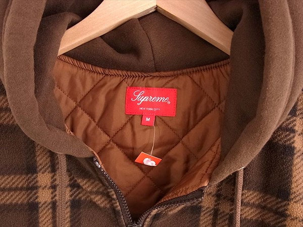 Supreme シュプリーム 18AW hooded plaid work shirt フーデッド パデッド ワーク シャツ パーカー ブラウン系 M【美品】【中古】