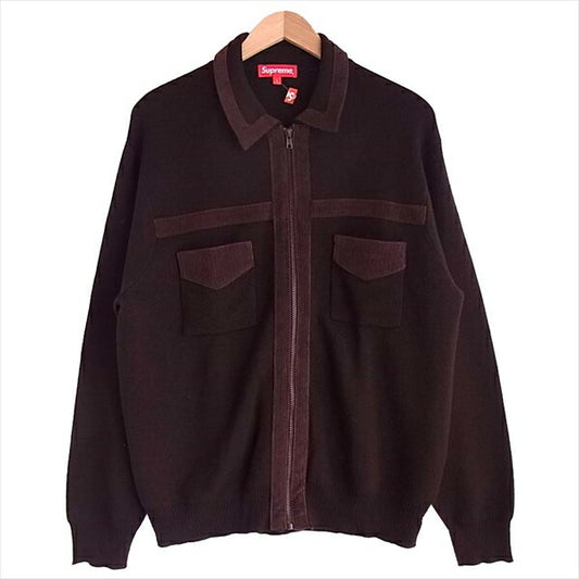 Supreme シュプリーム 18AW Corduroy Detailed Zip Sweater コーデュロイ ジップ アップ セーター ブラウン系 L【美品】【中古】