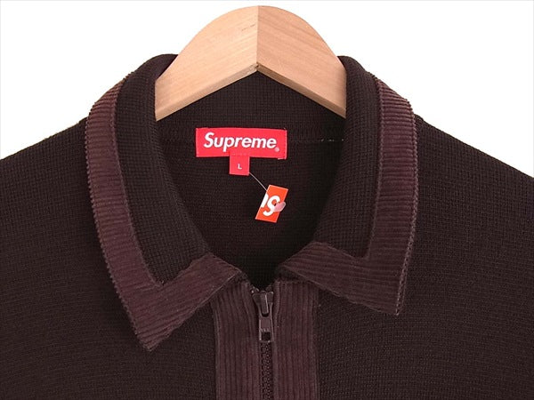 Supreme シュプリーム 18AW Corduroy Detailed Zip Sweater コーデュロイ ジップ アップ セーター ブラウン系 L【美品】【中古】