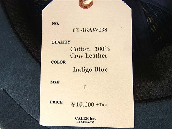 CALEE キャリー CL-18AW038 コットン カウレザー キャスケット 帽子 インディゴブルー系 インディゴブルー系 Ｌ【中古】