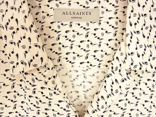 オールセインツ SS SHIRTS 音符 プリント 総柄 レーヨン 半袖シャツ オフホワイト系 オフホワイト系 M【中古】