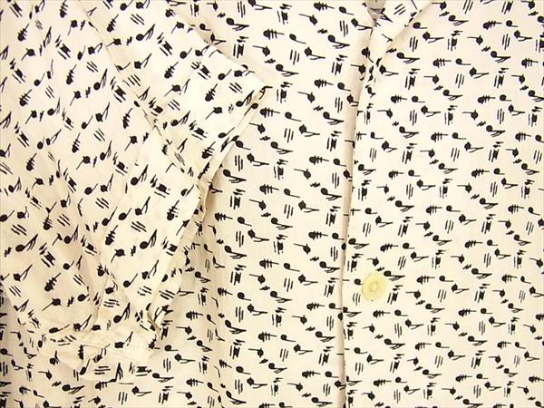 オールセインツ SS SHIRTS 音符 プリント 総柄 レーヨン 半袖シャツ オフホワイト系 オフホワイト系 M【中古】
