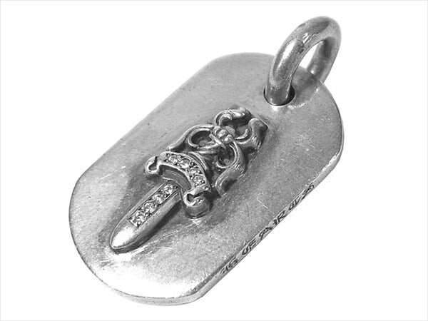 CHROME HEARTS クロムハーツ（原本無） スモール レイズド ダガー ドッグ タグ ダイヤ ペンダントトップ シルバー【中古】