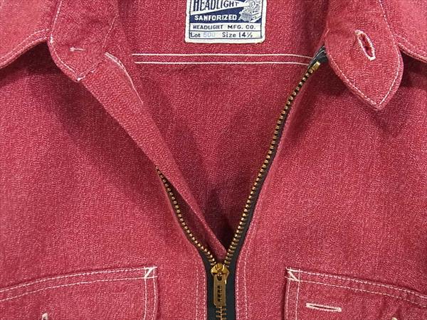 ヘッドライト ハーフジップ ワーク シャツ 胸ポケット 日本製 ワークシャツ レッド系 レッド系 14 1/2【中古】