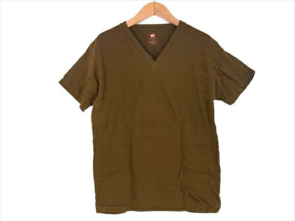 ヘインズ PREMIUM JAPAN FIT HM1-F002 プレミアム ジャパンフィット Vネック 半袖 Tシャツ 2枚セット Tシャツ 黒×カーキ 黒×カーキ S【新古品】【未使用】【中古】