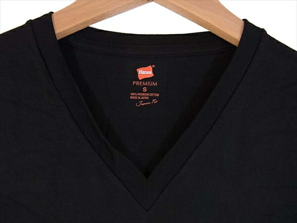 ヘインズ PREMIUM JAPAN FIT HM1-F002 プレミアム ジャパンフィット Vネック 半袖 Tシャツ 2枚セット Tシャツ 黒×カーキ 黒×カーキ S【新古品】【未使用】【中古】