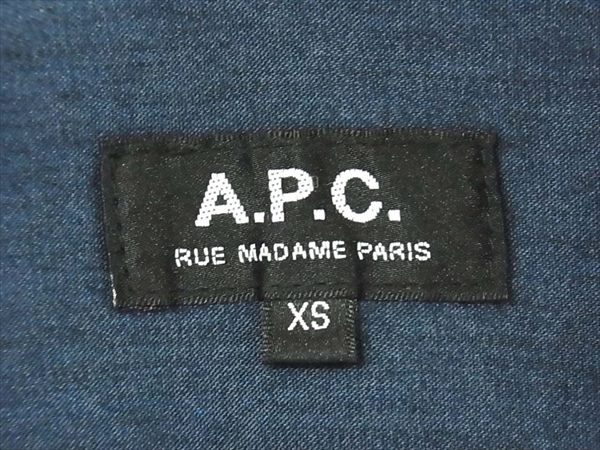 A.P.C. アーペーセー コットン インディゴ 長袖 シャツ デニム デニムシャツ インディゴブルー系 インディゴブルー系 XS【中古】