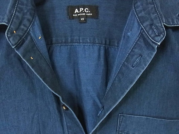A.P.C. アーペーセー コットン インディゴ 長袖 シャツ デニム デニムシャツ インディゴブルー系 インディゴブルー系 XS【中古】