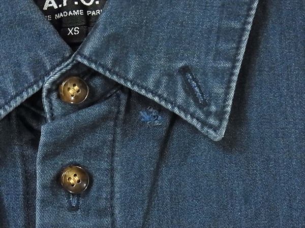 A.P.C. アーペーセー コットン インディゴ 長袖 シャツ デニム デニムシャツ インディゴブルー系 インディゴブルー系 XS【中古】
