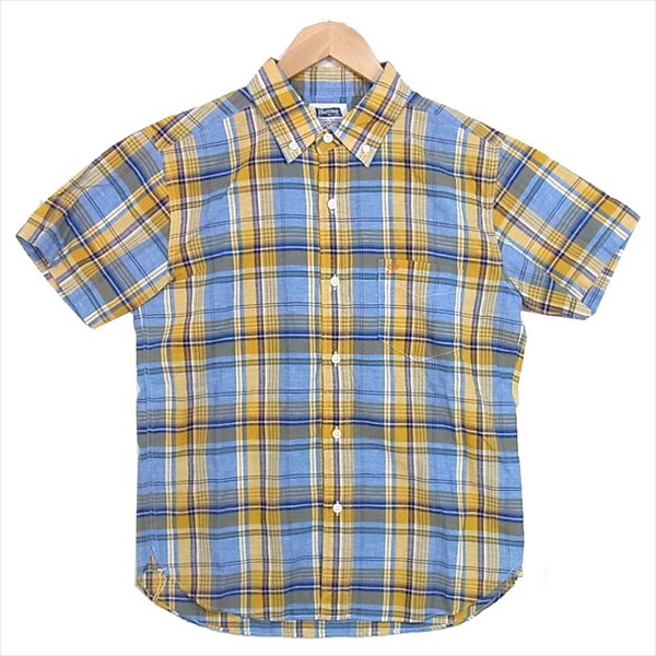 Pherrow's フェローズ PBDS3 マドラスチェックシャツ ボタンダウン 日本製 ボタンダウンシャツ 青×黄 青×黄 38【中古】