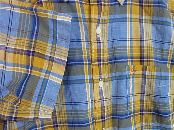 Pherrow's フェローズ PBDS3 マドラスチェックシャツ ボタンダウン 日本製 ボタンダウンシャツ 青×黄 青×黄 38【中古】
