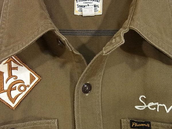 Pherrow's フェローズ 721WS-C カスタム シャツ ワーク ワークシャツ カーキ(オリーブグリーン)系 M【中古】