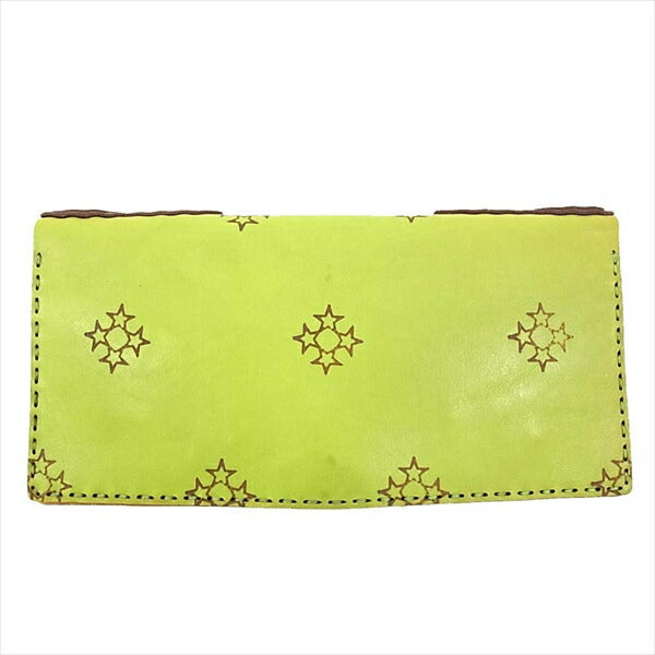 ojaga design オジャガデザイン レザートラッカーロングウォレット 長財布 ライトグリーン系 財布 イエロー系 表記無し【美品】【中古】