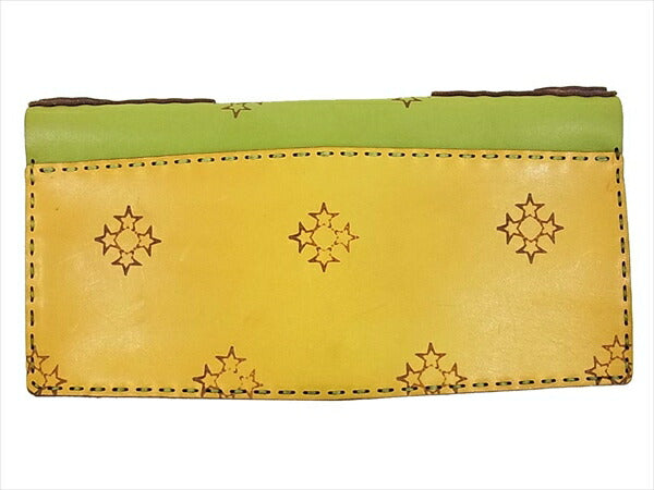 ojaga design オジャガデザイン レザートラッカーロングウォレット 長財布 ライトグリーン系 財布 イエロー系 表記無し【美品】【中古】