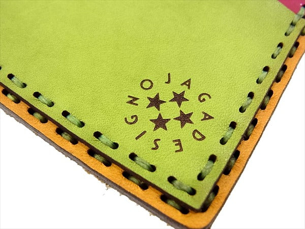 ojaga design オジャガデザイン レザートラッカーロングウォレット 長財布 ライトグリーン系 財布 イエロー系 表記無し【美品】【中古】