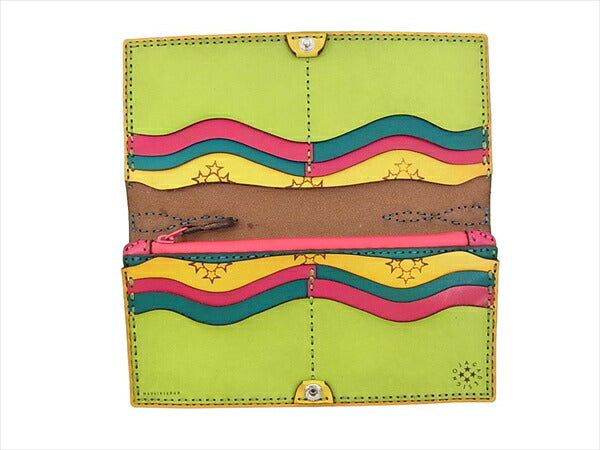 ojaga design オジャガデザイン レザートラッカーロングウォレット 長財布 ライトグリーン系 財布 イエロー系 表記無し【美品】【中古】