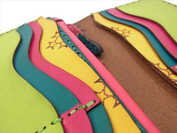 ojaga design オジャガデザイン レザートラッカーロングウォレット 長財布 ライトグリーン系 財布 イエロー系 表記無し【美品】【中古】