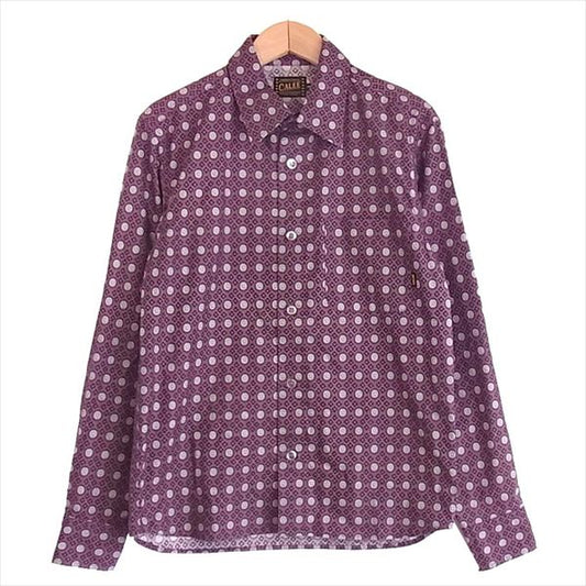 CALEE キャリー 総柄 シャツ メンズ 日本製 コットン 長袖シャツ パープル系  パープル系 S【中古】