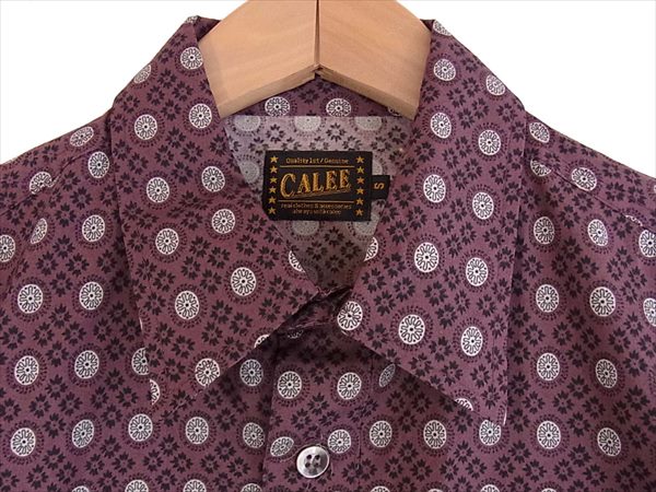 CALEE キャリー 総柄 シャツ メンズ 日本製 コットン 長袖シャツ パープル系  パープル系 S【中古】
