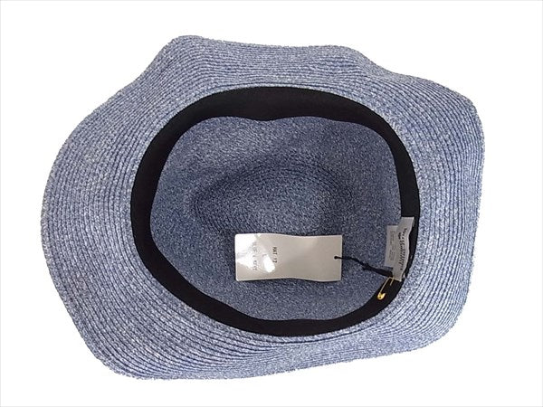 Lucien Pellat-Finet ルシアンペラフィネ ロゴ スカルスタッズ ストローハット HAT12 帽子 ブルー系 L【新古品】【未使用】【中古】