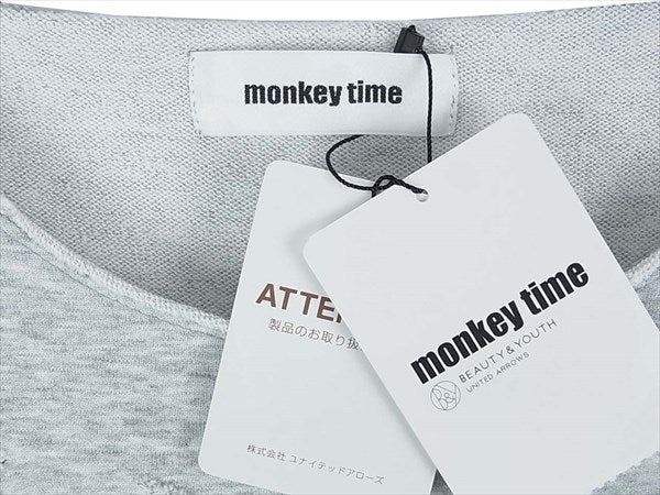 MONKEY TIME モンキータイム コットン 半袖 ダメージ カットソー グレー系 グレー系 L【新古品】【未使用】【中古】