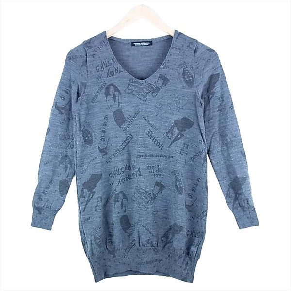 HYSTERIC GLAMOUR ヒステリックグラマー 0124NS05 Vネック プリント レディース ニット グレー系 グレー系 FREE【中古】