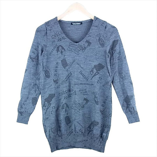 HYSTERIC GLAMOUR ヒステリックグラマー 0124NS05 Vネック プリント レディース ニット グレー系 グレー系 FREE【中古】
