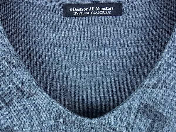 HYSTERIC GLAMOUR ヒステリックグラマー 0124NS05 Vネック プリント レディース ニット グレー系 グレー系 FREE【中古】