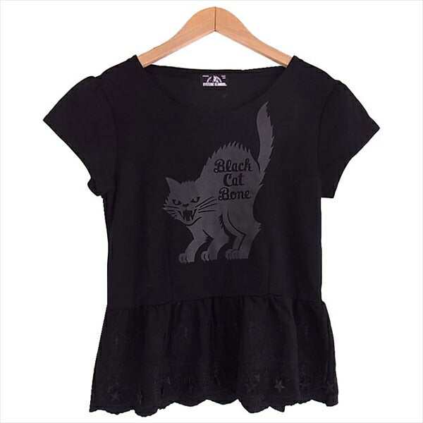 HYSTERIC GLAMOUR ヒステリックグラマー キャットプリント レース柄チュニック Black Cat Bone レディース カットソー 黒系 黒系 F【中古】
