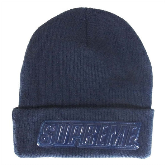 Supreme シュプリーム 19AW Raised Patent Logo Beanie ビーニー ブランドロゴ ニットキャップ ネイビー系【美品】【中古】