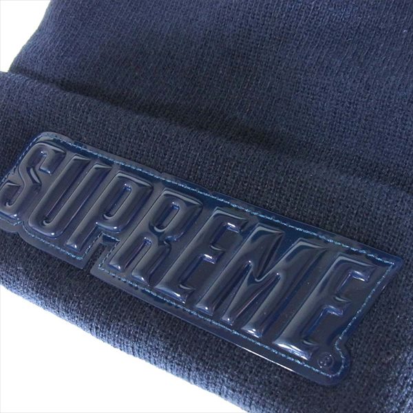Supreme シュプリーム 19AW Raised Patent Logo Beanie ビーニー ブランドロゴ ニットキャップ ネイビー系【美品】【中古】