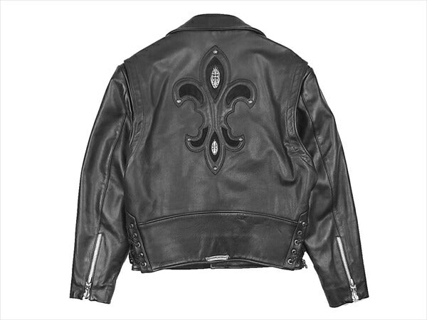 CHROME HEARTS クロムハーツ（原本無） 特注オーダー フレア フローラルクロス ライダース レザー ジャケット 黒系 S【美品】【中古】
