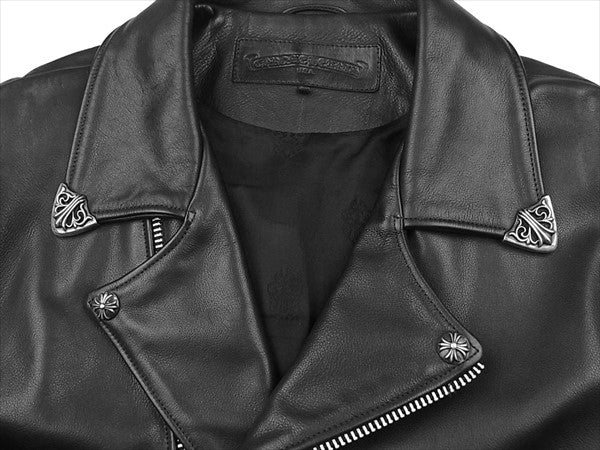 CHROME HEARTS クロムハーツ（原本無） 特注オーダー フレア フローラルクロス ライダース レザー ジャケット 黒系 S【美品】【中古】