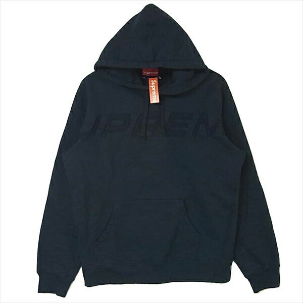 Supreme シュプリーム 19SS Set In Logo Hooded sweatshirt ロゴ フーデッド スウェット プルオーバー ネイビー系 M【美品】【中古】